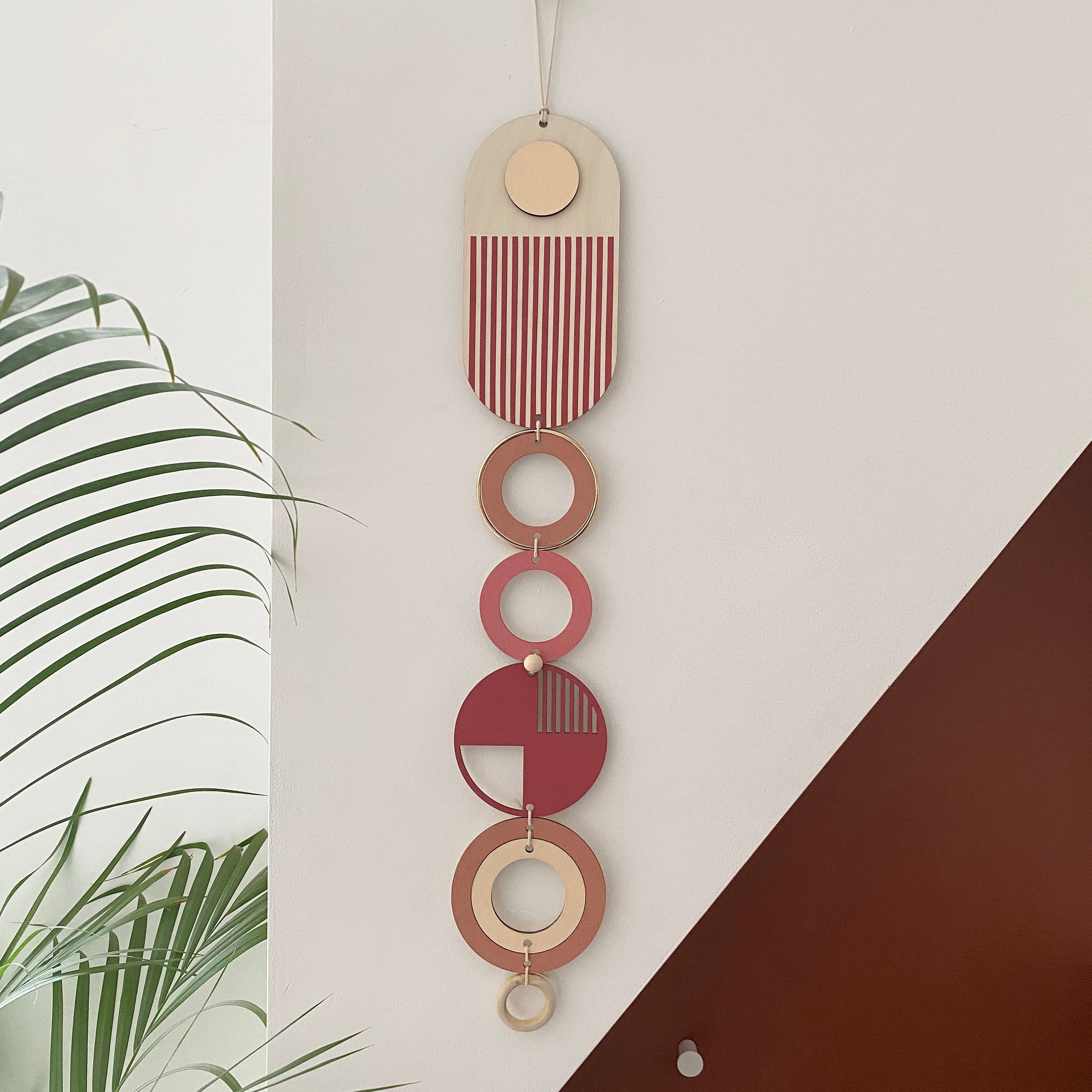 Pink Modern Wall Art - Geometric Artwork - Minimal Home Decor - New Home Trend - Slim Line Art - Long Wall Tapestry - Wood Art