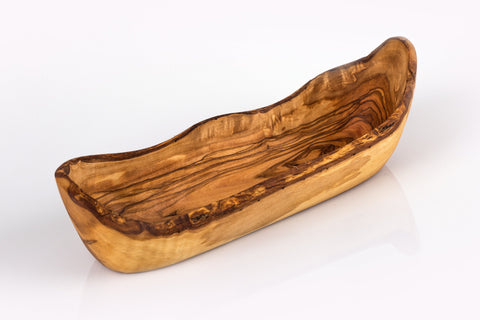 Olive Wood Boat Shaped Serving Bowl | Rustic Wooden Salad & Fruit Platter