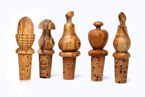 Olive Wood Wooden Bottle Stopper Handcrafted Wine Cork | Mushroom | Pear | Round | Apple