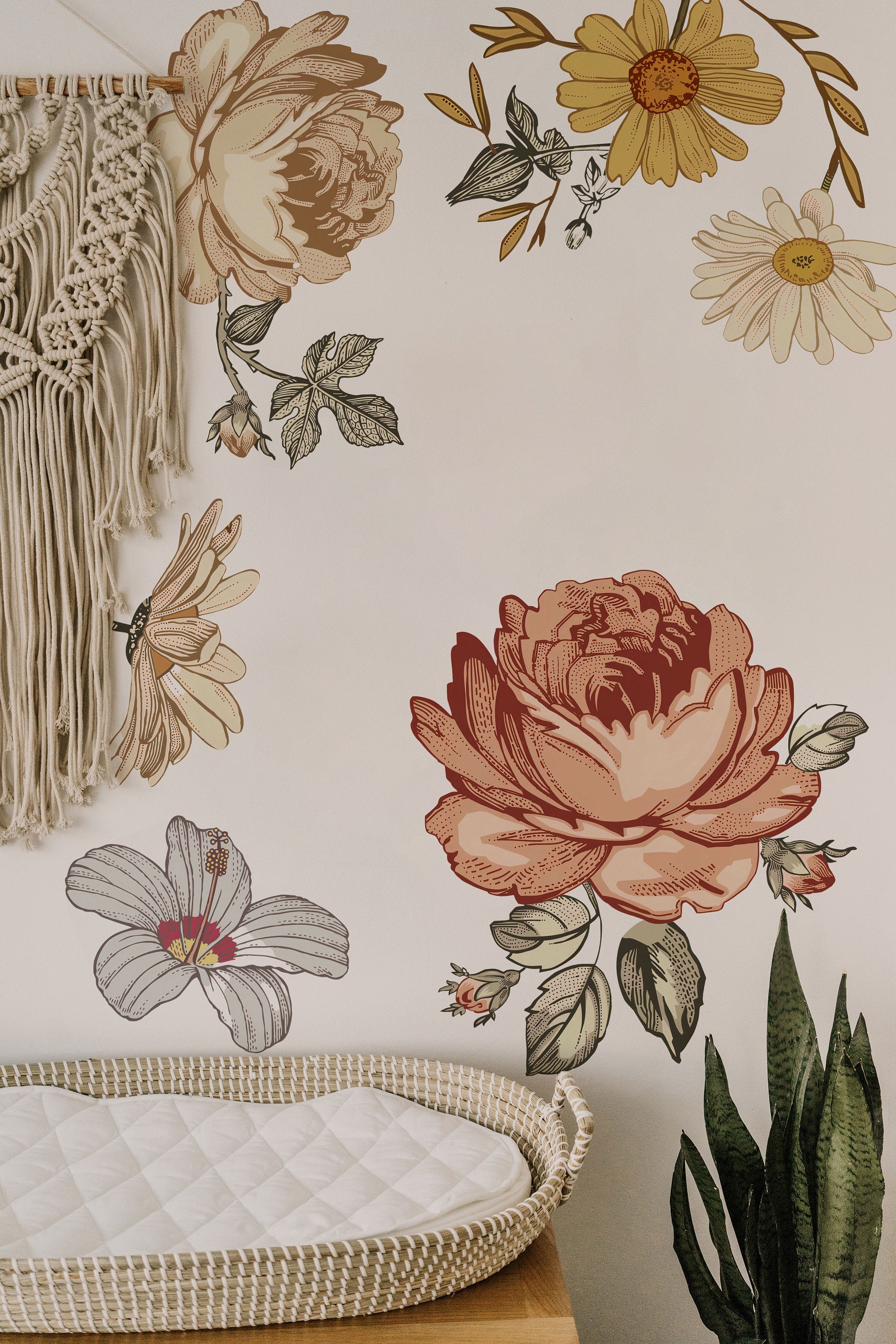 Soft Nursery Floral Wall Decal Wall Sticker for Kids Vintage Peony Flower