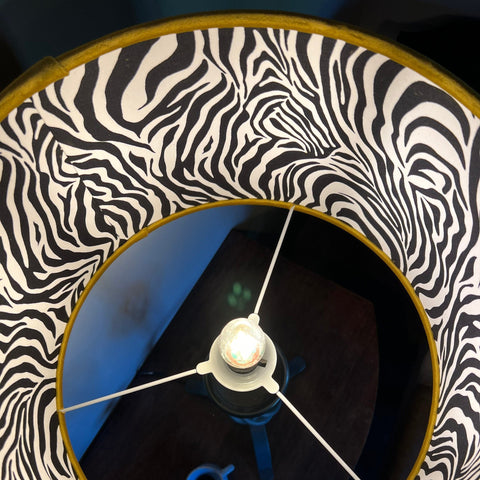 Mustard Velvet & Zebra Cotton Double Sided Drum Lampshade | Handmade Ceiling Light Shade | Bespoke UK