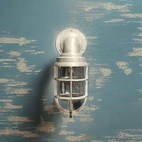 Beachamwell ~ Raw Cast Pewter Bulkhead Outdoor & Bathroom Sconce Wall Light ~ 10.5 Inch
