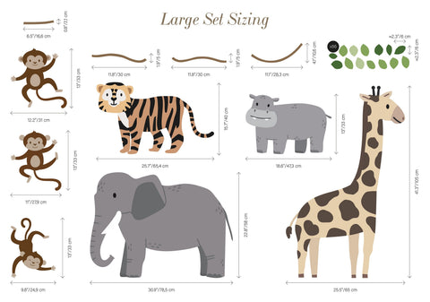 Large Safari Animals and Monkey Wall Decals, Jungle Animal Wall Stickers, Nursery Wall Decals, Repositionable Jungle Wall Decals Style 2