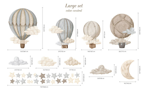 Dreamy Hot Air Balloons and Stars Wall Sticker for Nursery and Kids' Room