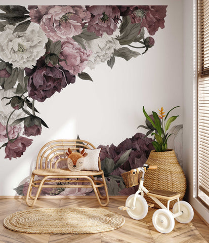 Classic Peonies Wall Art | Removable Wallpaper | Peony Bouquet | Floral Wall Mural | Peony Painting Wall Sticker | Floral Decal | Flower