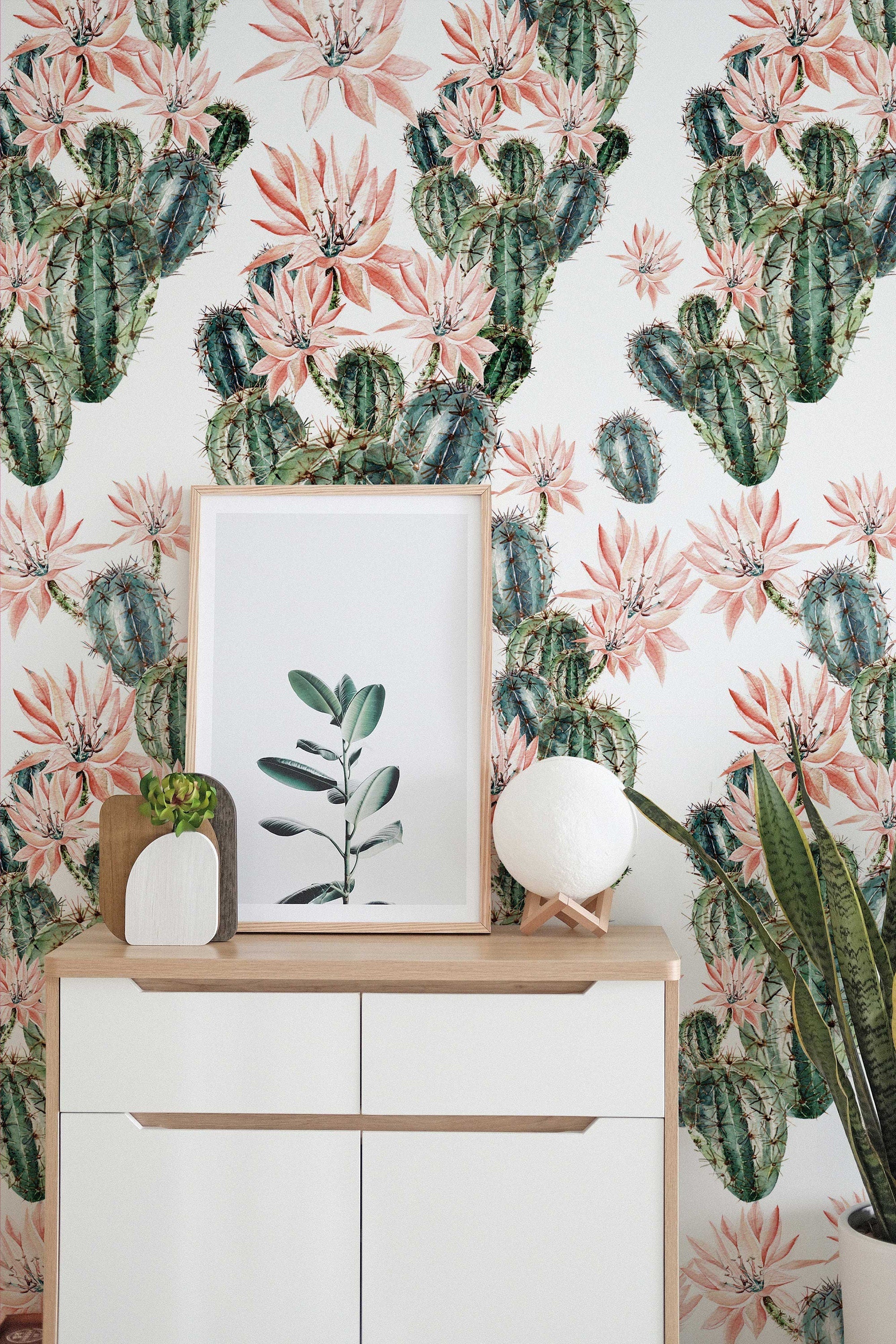 Watercolour Cactus Flowers Removable Wallpaper | Cacti Wall Mural | Cactus Print | Floral Wall Décor | Floral Repositionable Wallcovering