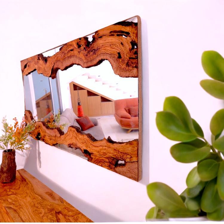 Hand made olive wood mirror and console table set