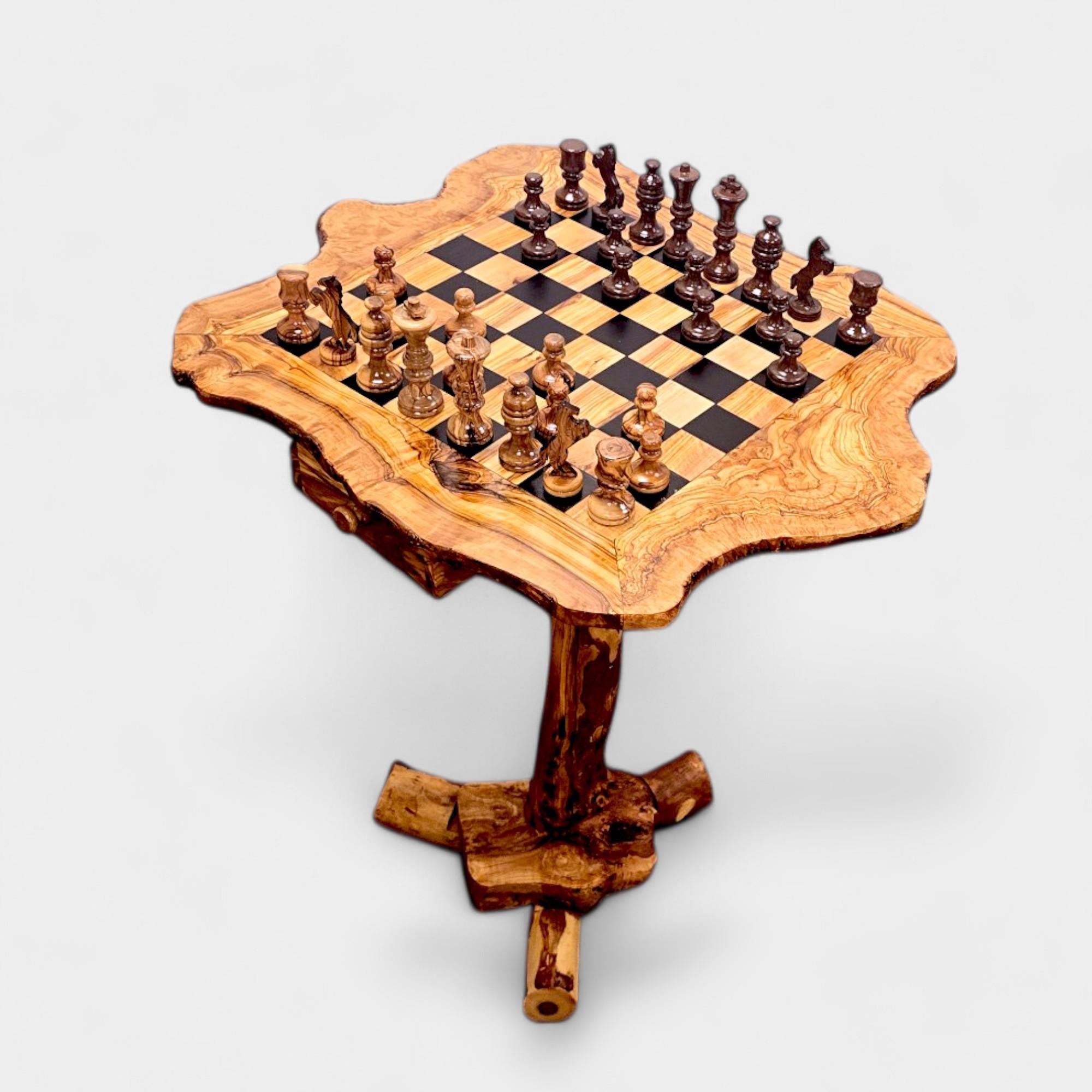 Personalised Olive Wood Natural Hand Crafted Fantasy Look Wooden Chess Board Set Table With Pieces | Unique Gift Idea