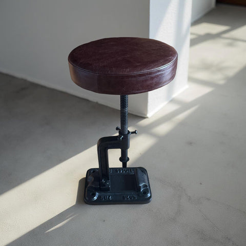 Vice Clamp Industrial Solid Bar Stool Wood or Leather Top