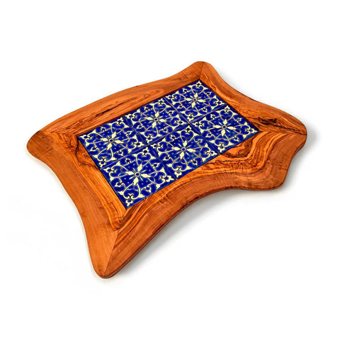 Rustic Olive Wood Ceramic Tray | Various Colours