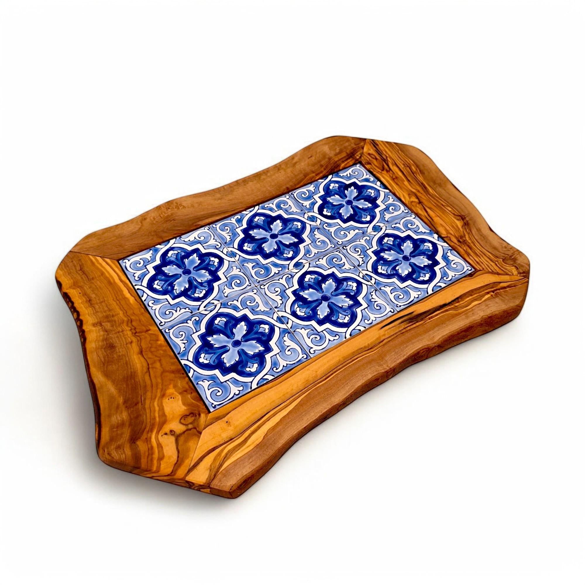 Rustic Olive Wood Ceramic Tray with Handle, serving tray, natural, handmade, gift