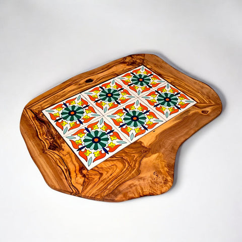 Rustic Olive Wood Ceramic Tray with Handle, serving tray, natural, handmade, gift