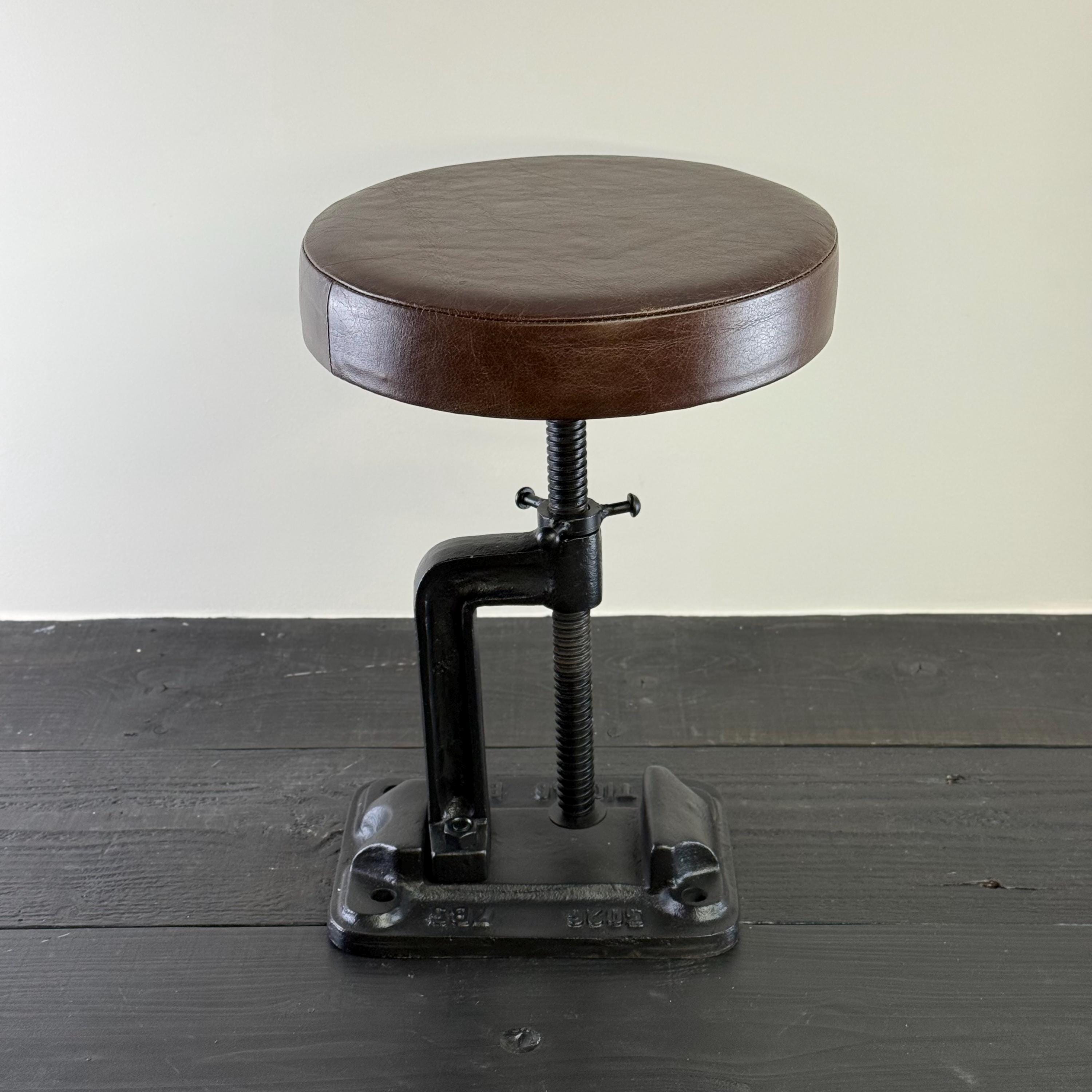 Vice Clamp Industrial Solid Bar Stool Wood or Leather Top