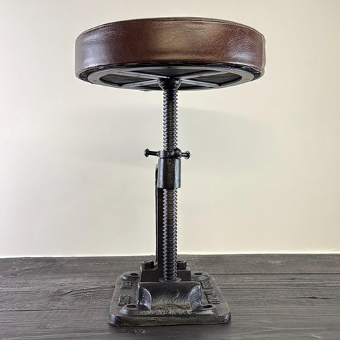 Vice Clamp Industrial Solid Bar Stool Wood or Leather Top