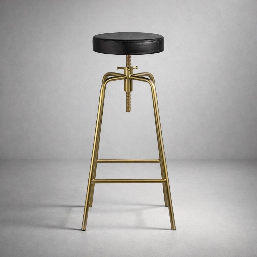 Brass Bar Adjustable Stool Black Leather Top Seat | Vintage Industrial Style