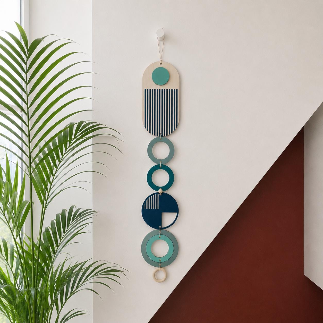 Modern Wall Art - Geometric Artwork - Minimal Home Decor - New Home Trend - Slim Centre Piece Art - Long Wall Tapestry - Wood Art
