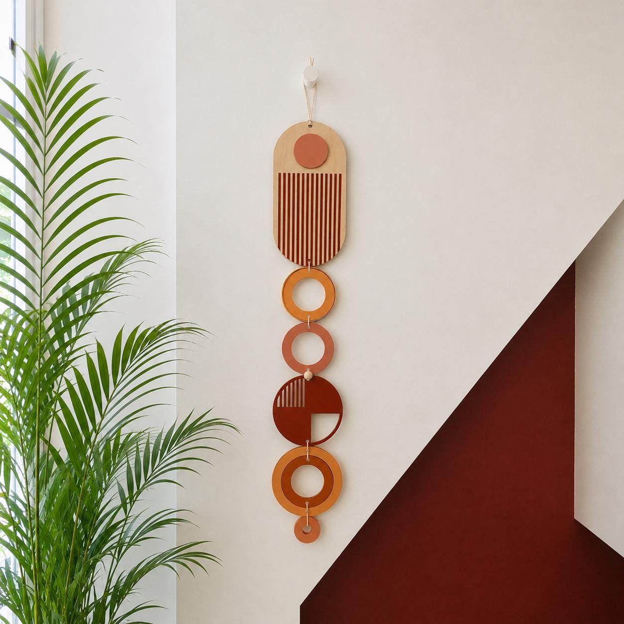 Modern Wall Art - Geometric Artwork - Minimal Home Decor - New Home Trend - Slim Centre Piece Art - Long Wall Tapestry - Wood Art