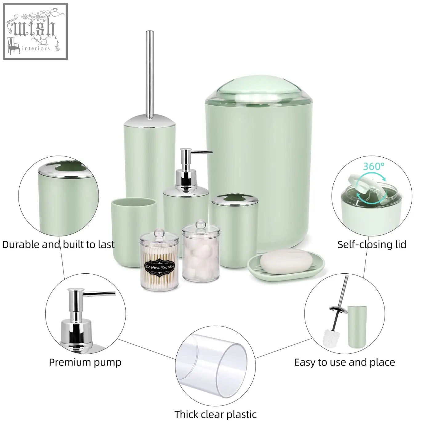 Imavo bathroom accessories set in mint green with chrome pump and lid includes soap dispenser and toothbrush holder