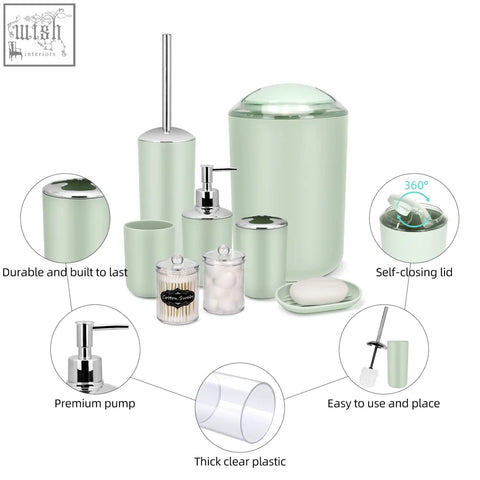 Imavo bathroom accessories set in mint green with chrome pump and lid includes soap dispenser and toothbrush holder