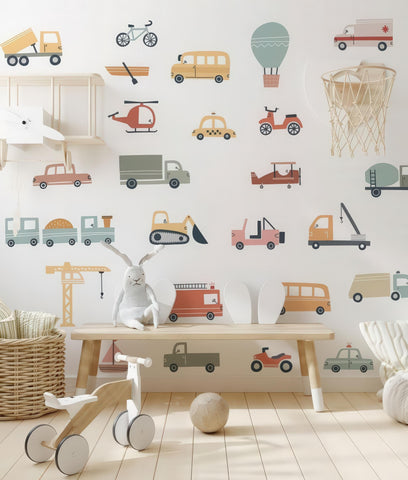 Cars and Trucks Wall Decals - Nursery Decor - Kids Room Stickers - Variety of vehicles