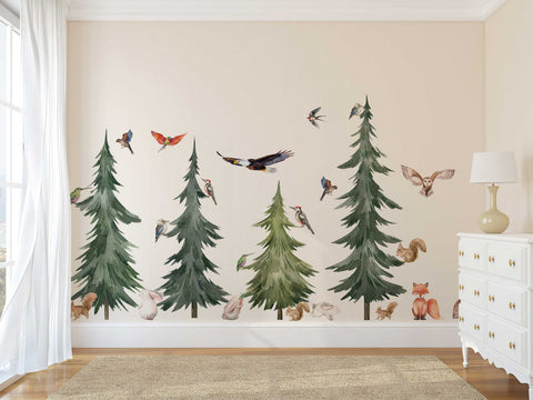 Large Forest Tree Wall Decal - Watercolour Wall Sticker, Nursery Mural, Forest Wall Decal, Peel and Stick Tree Decal