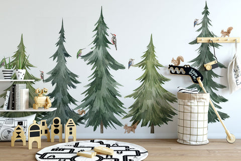 Forest Tree Wall Decal – Woodland Animals and Trees for Kids’ Rooms & Nurseries