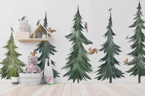 Forest Tree Wall Decal – Woodland Animals and Trees for Kids’ Rooms & Nurseries