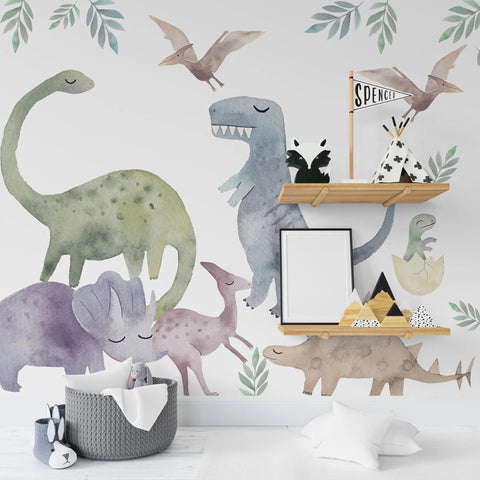 Big Dinosaur Wall Decal - Watercolour Decal Set - Nursery wall sticker