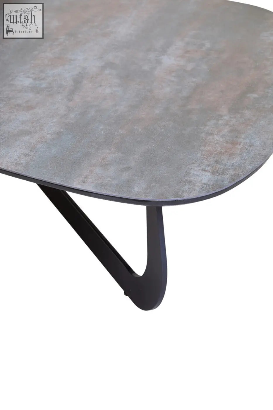 Modern imperia large asymmetrical ceramic coffee table with gray textured concrete top and sleek black metal legs