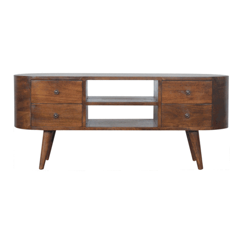 Chestnut Rounded Entertainment Unit Chest of Drawers