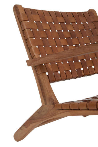 Inca armchair with brown woven leather straps and american oak frame perfect for stylish seating