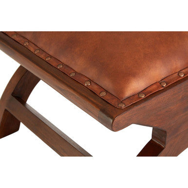 Inca brown leather brown chair stool with wooden legs and brass nailhead trim perfect for lounging and relaxing