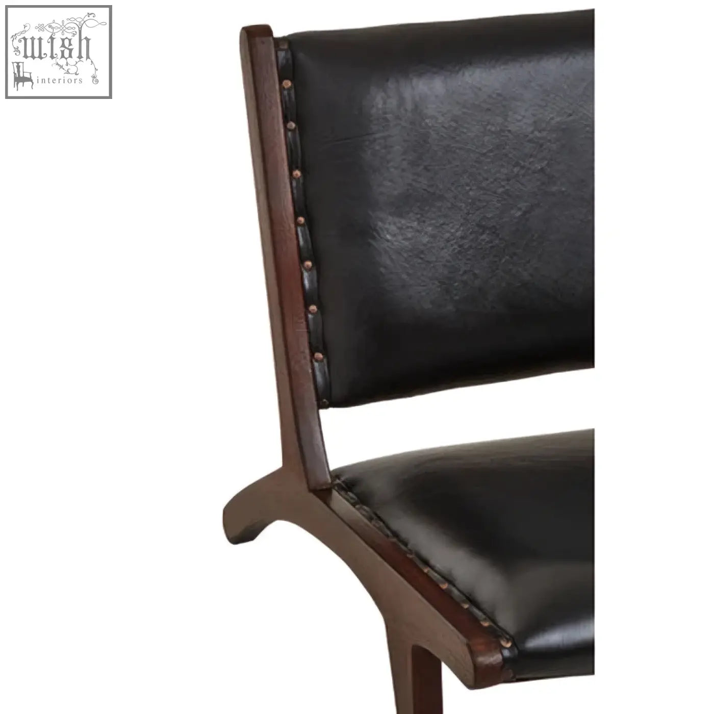 Inca genuine black leather lounge chair with dark wood frame and brass nailhead trim for stylish seating