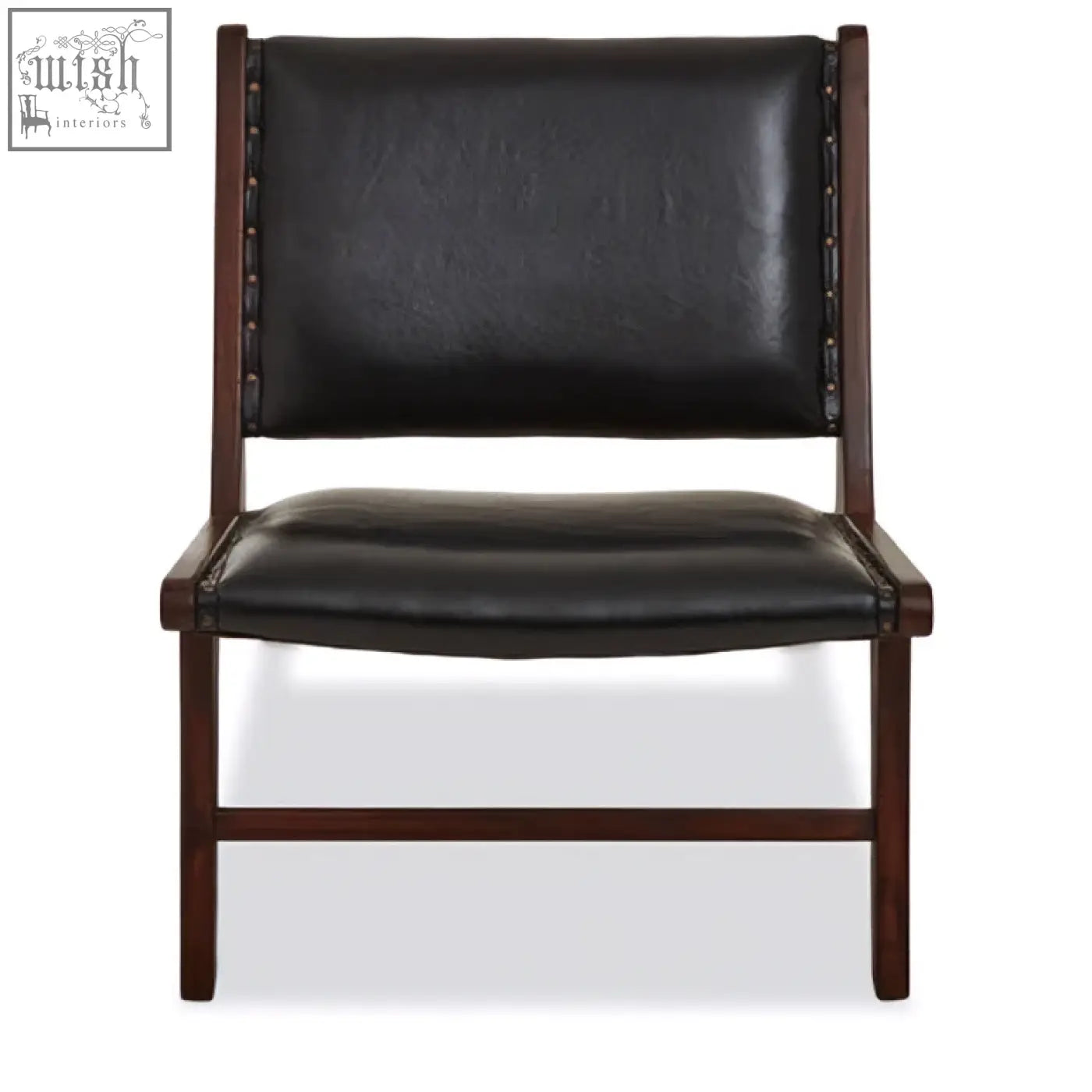 Inca genuine black leather lounge chair with dark wood frame and decorative nailhead trim perfect for relaxing
