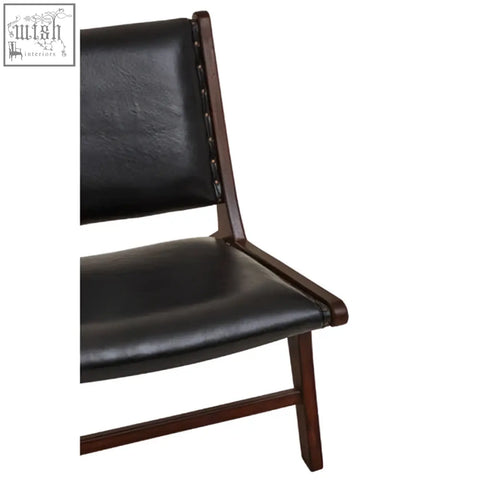 Black leather lounge chair with dark wood frame and nailhead trim inca genuine black leather lounge chair