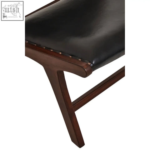Inca genuine black leather lounge chair with dark wood frame and brass nailhead trim for stylish seating
