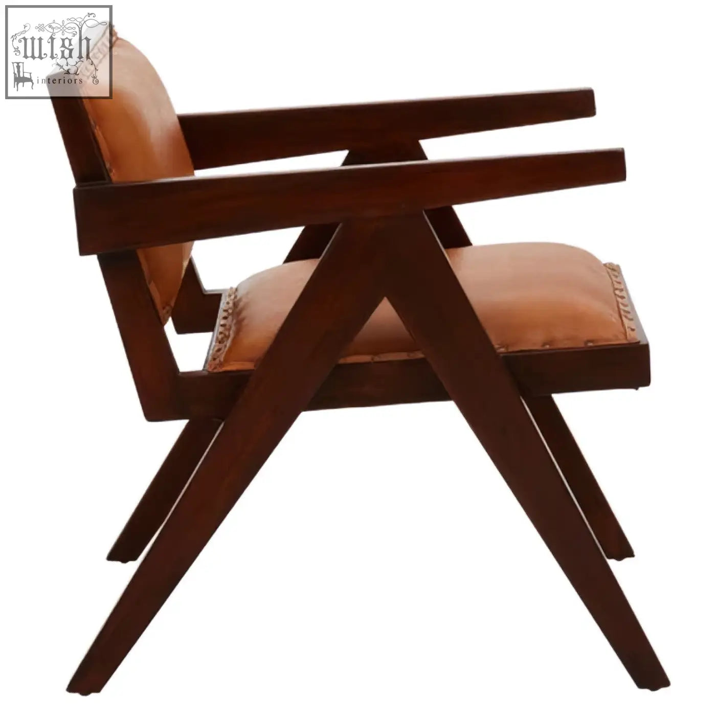 Inca tan leather dining chair with tan leather upholstery and dark teak frame dining angular legs