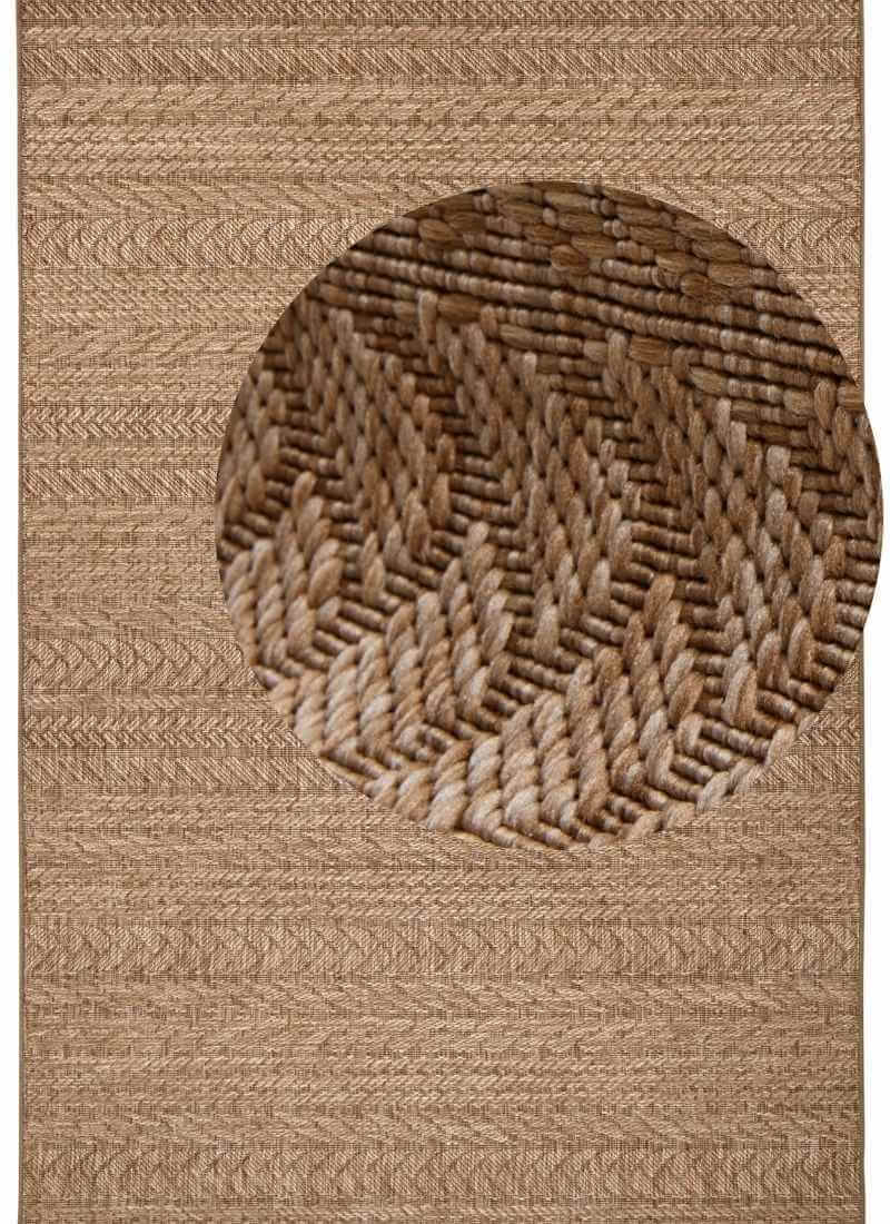Indoor outdoor granado rug with chevron sisal-look, natural fiber woven texture, earthy beige tones, braided detail
