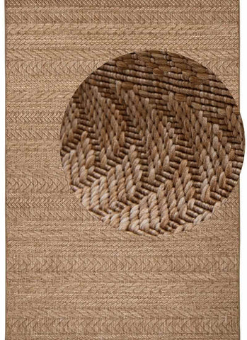 Indoor outdoor granado rug with chevron sisal-look, natural fiber woven texture, earthy beige tones, braided detail