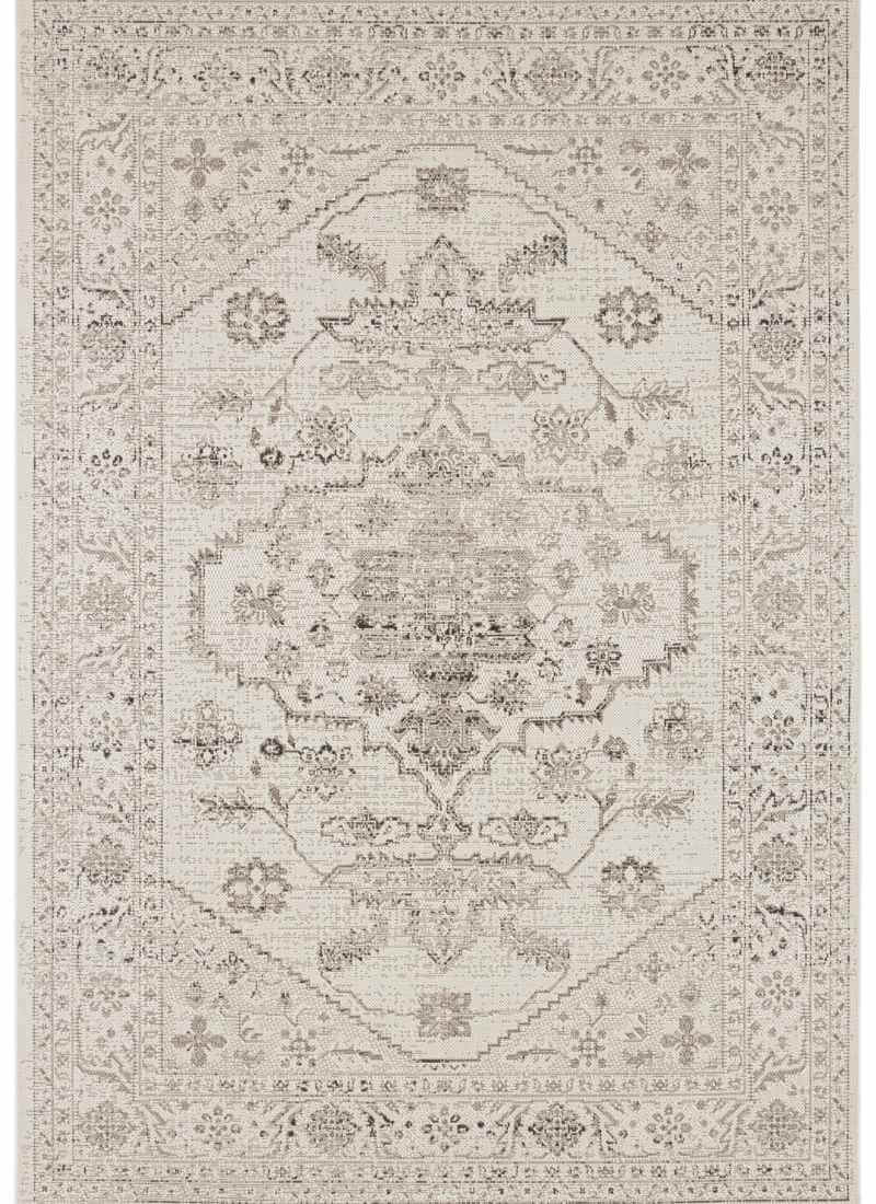Beige and gray indoor outdoor rug navarino with vintage floral and geometric patterns perfect for indoor outdoor use