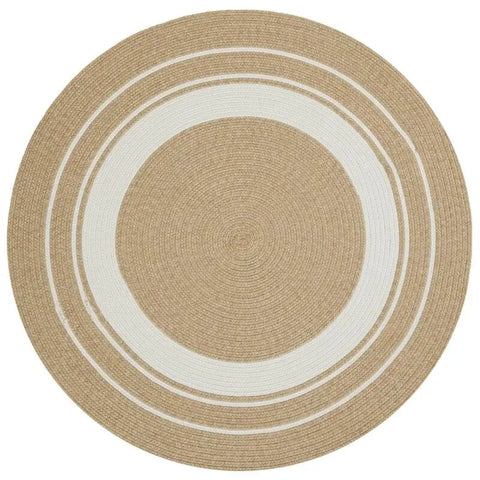 Indoor Outdoor Trenzado Rug – Bordered Plain Design - Ø 150 cm / Beige - Rugs