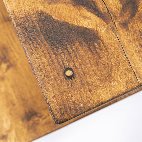 Rich warm-toned reclaimed wood corner of industrial office desk with visible grain and dark knot for home office organiser free uk delivery