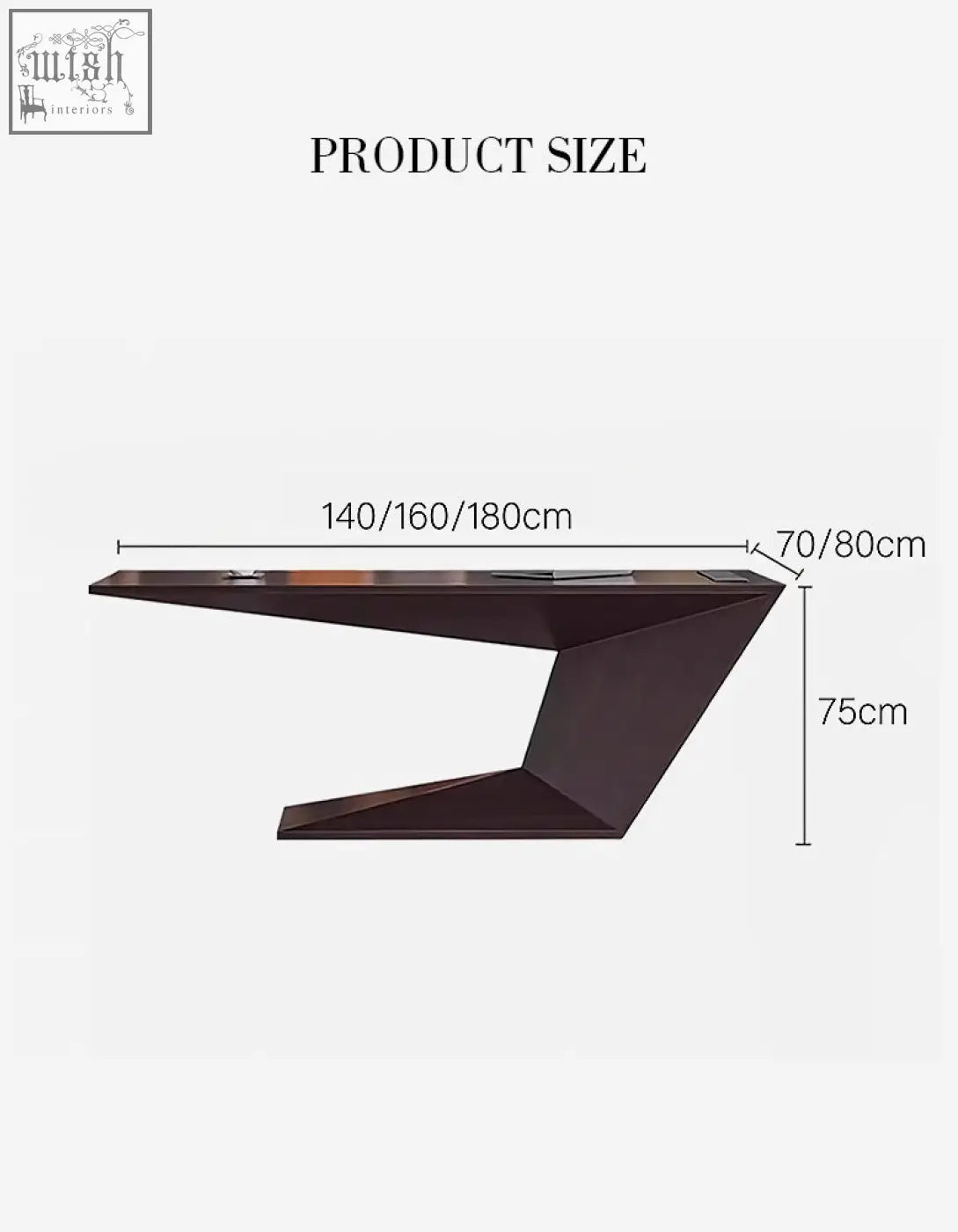 Ines modern office desk in black wood with dark brown geometric design and sleek metallic finish for office use