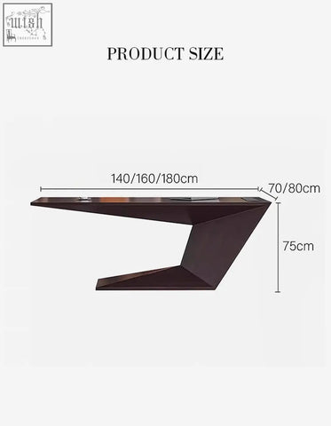 Ines modern office desk in black wood with dark brown geometric design and sleek metallic finish for office use