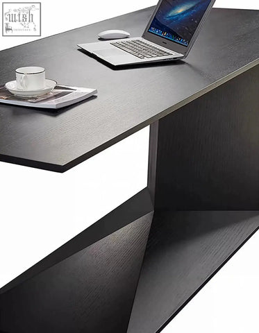 Ines modern office black wood office desk with sleek geometric design and wood grain finish for modern workspaces