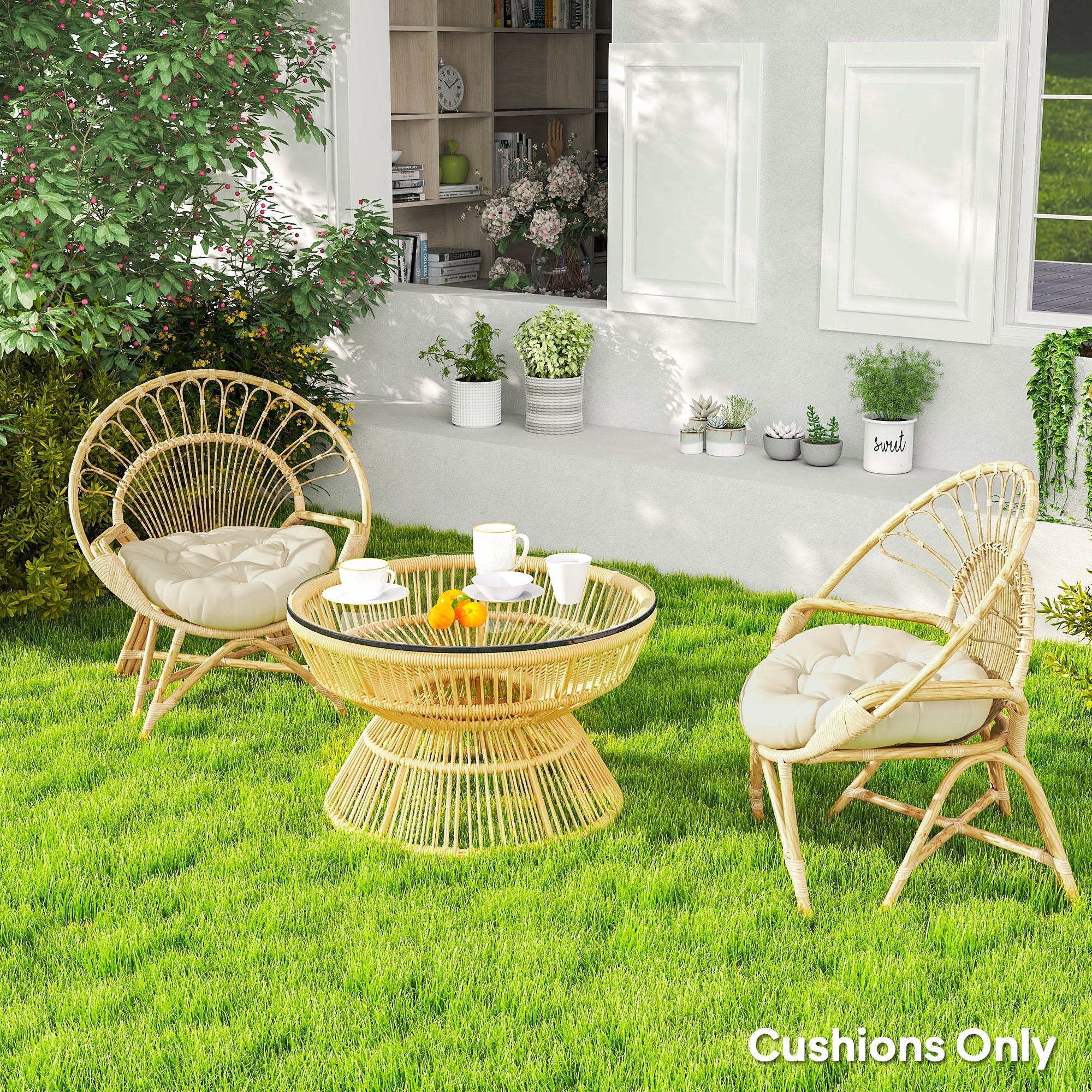 Outsunny Set of Two Φ60cm Outdoor Cushions - Beige