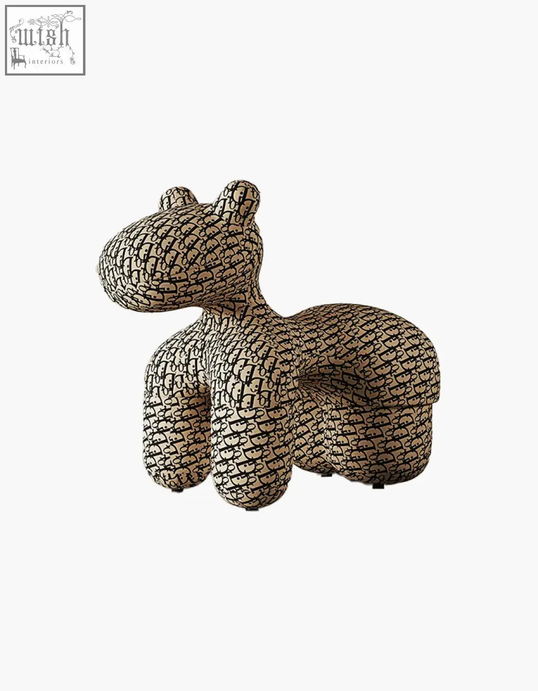 Beige upholstered hippo-shaped stool with black monogram pattern from isabeau kids animal armchair perfect for coffee table set use