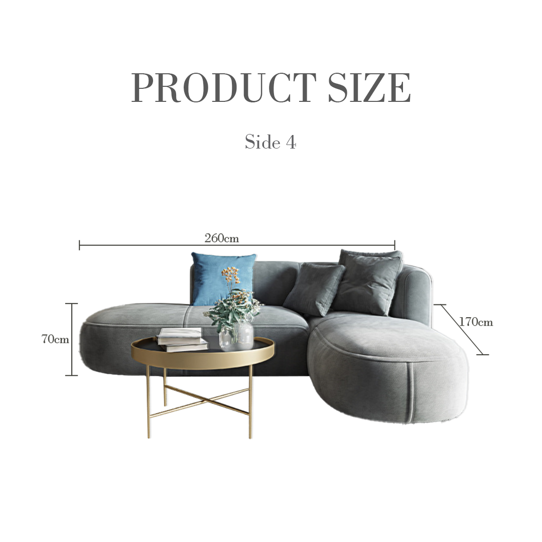 Modern gray velvet isolde three seater corner sofa with sleek curved design and plush cushions