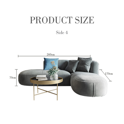 Modern gray velvet isolde three seater corner sofa with sleek curved design and plush cushions