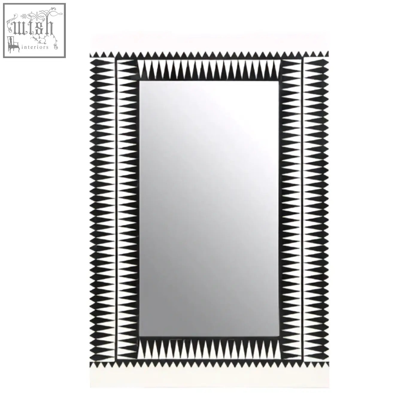 Issey wall mirror with black frame and geometric zigzag pattern perfect focal point for white wall mirror settings